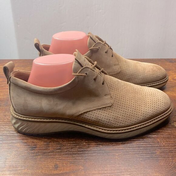 ECCO ST.1 Tan Hybrid Perforated Plain Toe Derby Nubuck Cashmere Loafer Shoe 8.5 - Picture 4 of 9